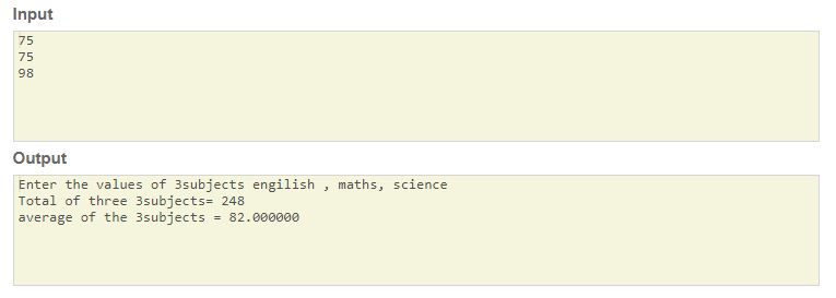 Skillpundit: C Program To Find Average and total of 3subjects marks