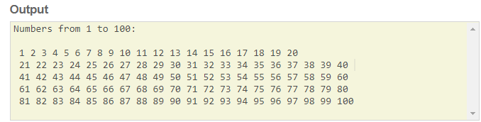 java program to display 1 to 99 numbers in 5columns