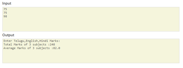 Average and total of 3subjects marks skillPundit