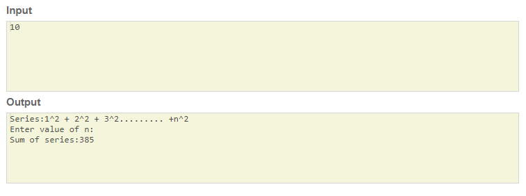 SkillPundit: JAVA Program To find the Series of Square of numbers for nth Series 1+4+9+16+25+.....+n. To find the Series of Square of numbers for nth Series 1+4+9+16+25+.....+n SkillPundit
