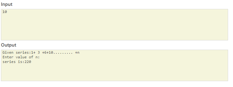 SkillPundit: JAVA Program To Print Sum of Series of 1+3+6+10+.....+n. To Print Sum of Series of 1+3+6+10+.....+n SkillPundit
