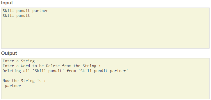 SkillPundit: JAVA Program To delete particular word from the given line of text To delete particular word from the given line of text SkillPundit