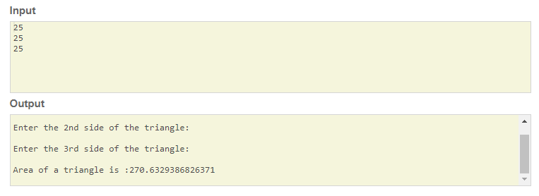 java program area of a triangle if  3 sides are given skillPundit