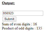 SkillPundit: Javascript Program To find the Sum of even and Product of odd digits of given 6 digit number To find the Sum of even and Product of odd digits of given 6 digit number SkillPundit