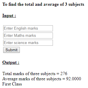 SkillPundit: PHP To Calculate total, average and class for three subject marks