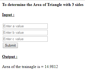 SkillPundit: PHP To Determine Area of Triangle if Three Sides are Given SkillPundit: PHP To Determine Area of Triangle if Three Sides are Given