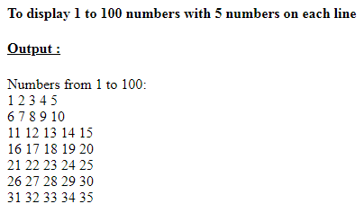 SkillPundit: PHP To Display 1to 99 Numbers in 5 Rows Sequentially