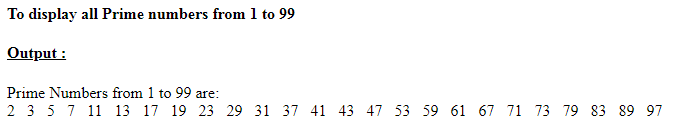 SkillPundit: PHP To Find All the Prime Numbers From 1 to 99