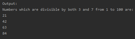 SkillPundit: Python Program To find the numbers which are Divisible by both 3 and 7 from 1 to 100 To find the numbers which are divisible by both 3 and 7 from 1 to 100 SkillPundit