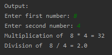 SkillPundit: Python Program To find Multiplication and Division of two numbers To find Multiplication and Division of two numbers SkillPundit