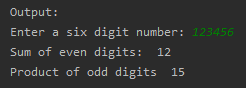 SkillPundit: Python Program To find the Sum of Even and Product of Odd digits of given 6 digit number To find the Sum of even and Product of odd digits of given 6 digit number SkillPundit